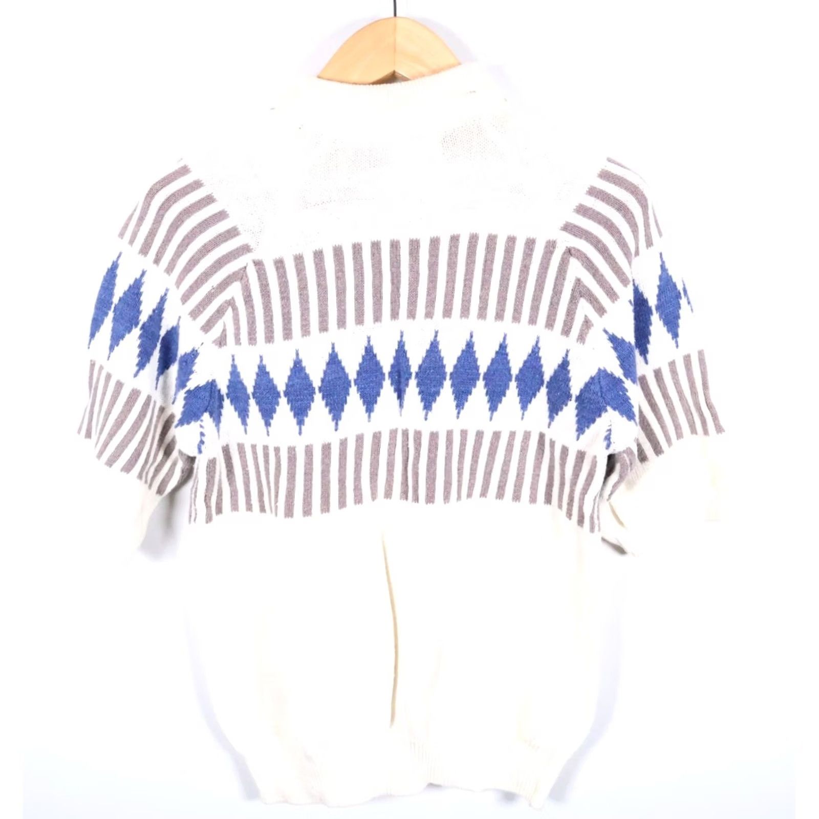 Vintage VINTAGE Adam Spencer Polo Shirt Men 90s Knit Diamond Pattern White Blue Medium Short Sleeve Cotton Ramie Size US M / EU 48-50 / 2 - 2 Thumbnail