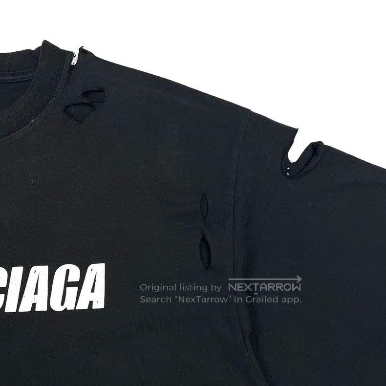 Balenciaga Balenciaga Black Destroyed Classic Letter Logo Distressed Size US XS / EU 42 / 0 - 6 Thumbnail