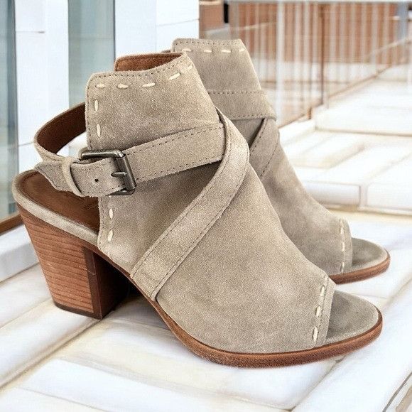 Frye Frye Dani Pickstitch Peep Toe Heeled Sandal Suede Leather Size US 7 / IT 37 - 1 Thumbnail
