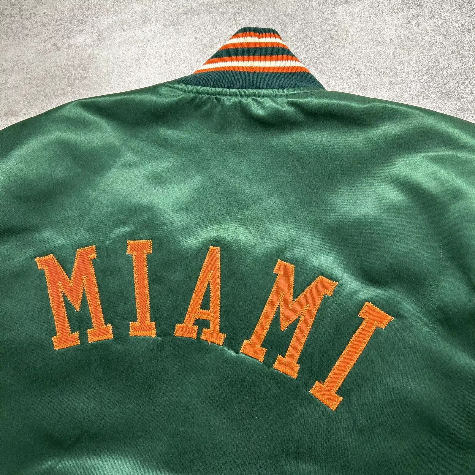 NCAA × Starter × Vintage MIAMI HURRICANES STARTER SATIN JACKET SPELLOUT SIZE S Size US S / EU 44-46 / 1 - 5 Thumbnail