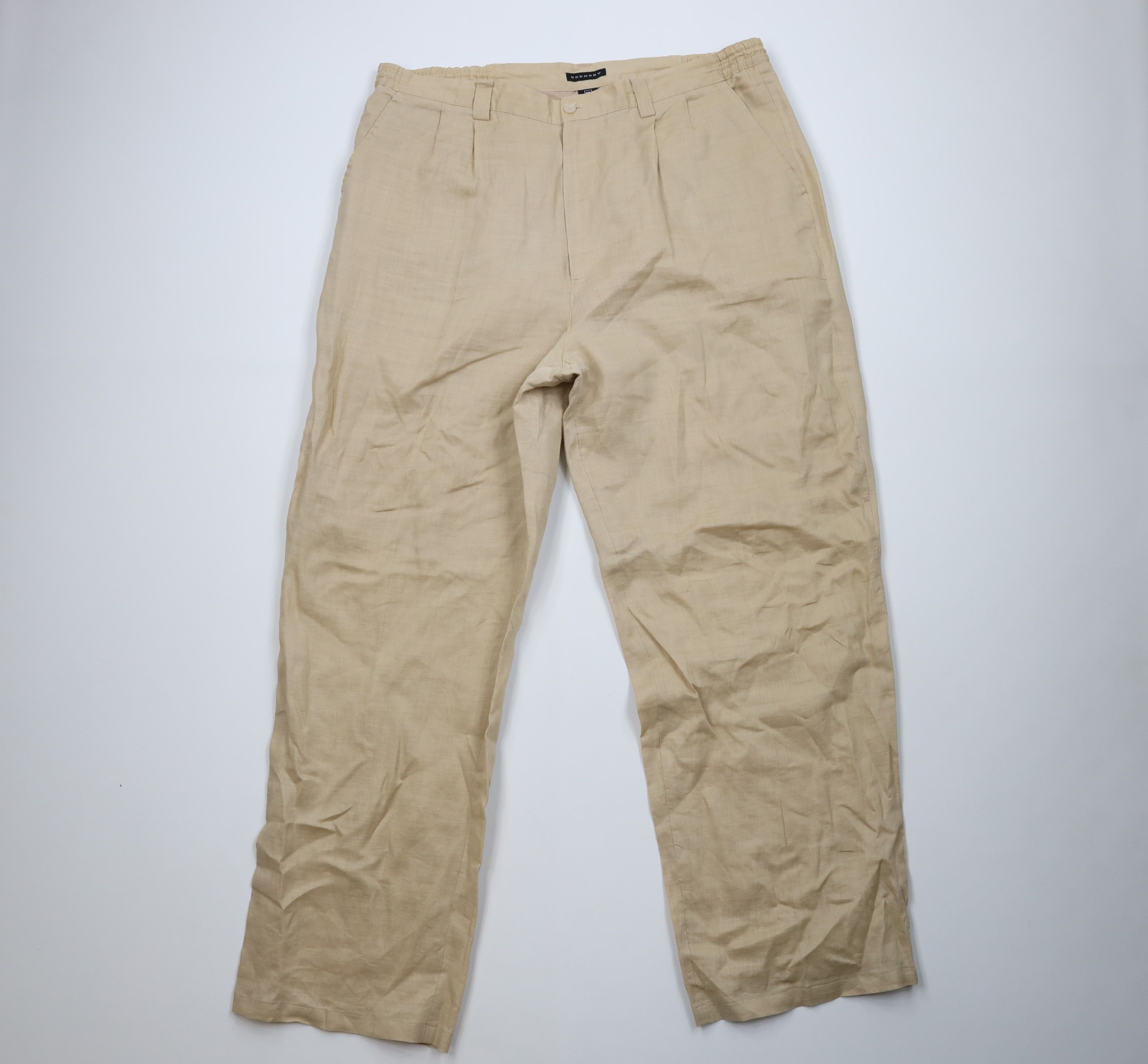 Vintage Vintage 90s Y2K Streetwear Lined Linen Wide Leg Pants Beige Size US 38 / EU 54 - 1 Thumbnail