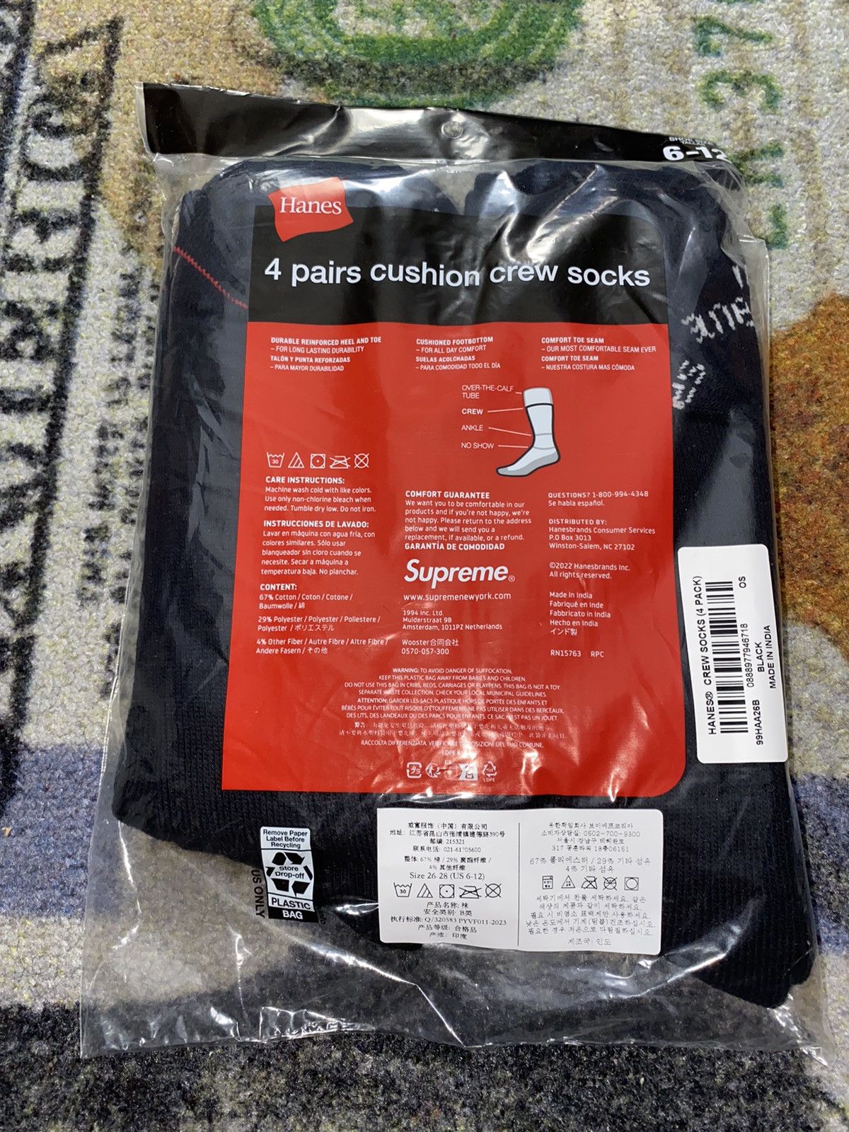 Hanes × Supreme Supreme Hanes Crew Socks (4 Pairs) Size ONE SIZE - 2 Thumbnail