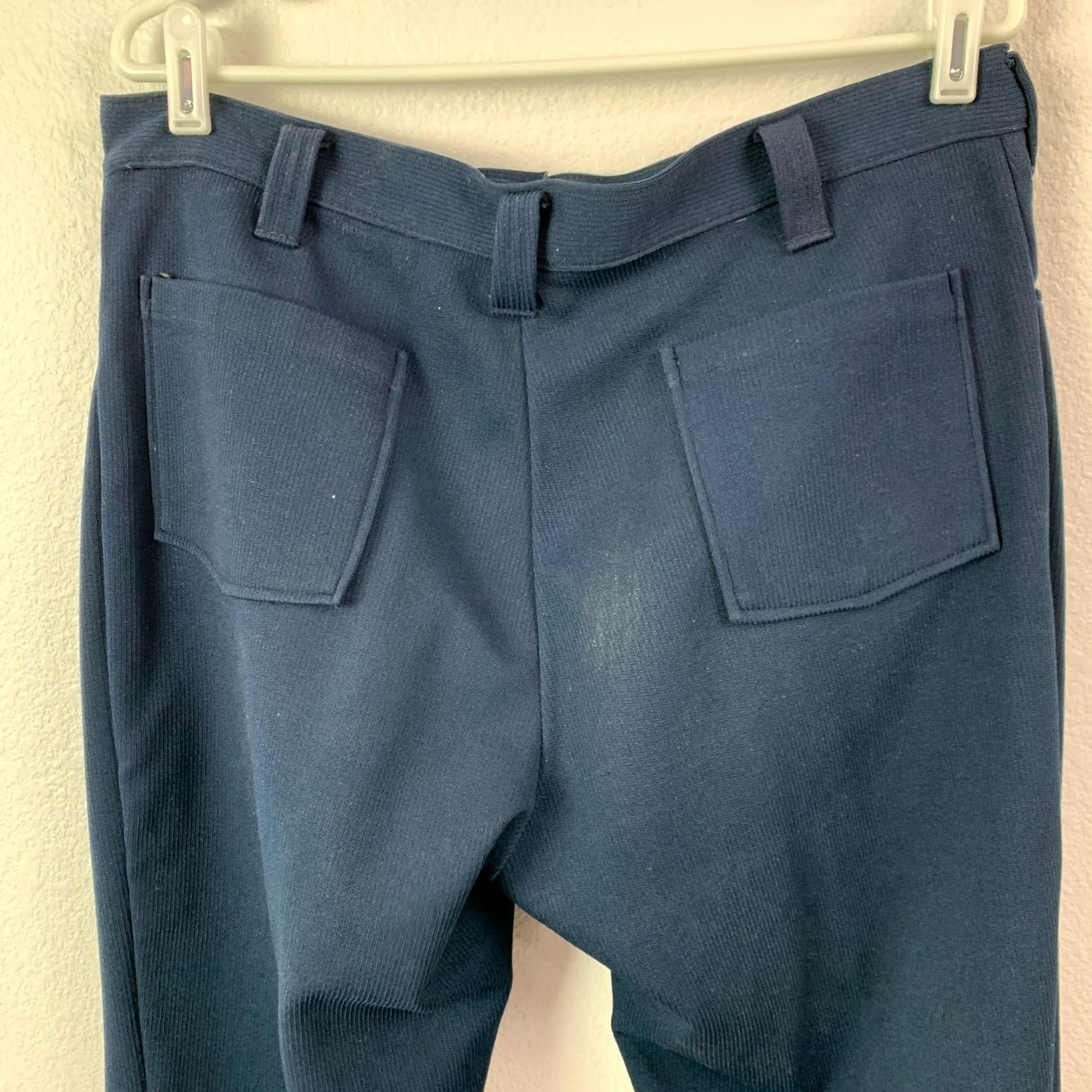 Vintage VINTAGE 1970s Blue Polyester Press Free Trousers Bootcut Rib Pants Mens 35 x 31 Size US 35 - 5 Thumbnail