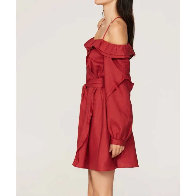 REVOLVE Marissa Webb Red Ruffle Off The Shoulder Belted Mini Dress Size S / US 4 / IT 40 - 2 Thumbnail