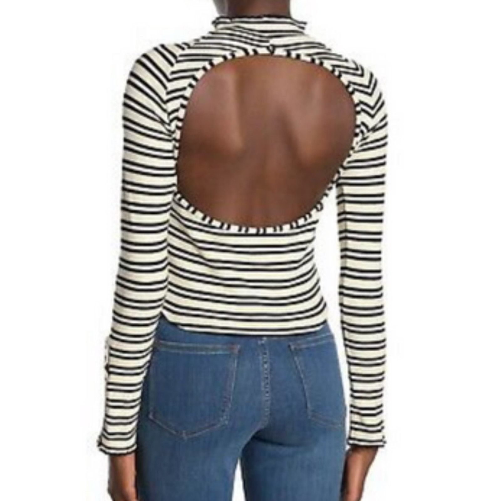 Free People New With Tag Women’s Free People Striped Cutout Top Ivory Size M / US 6-8 / IT 42-44 - 2 Thumbnail