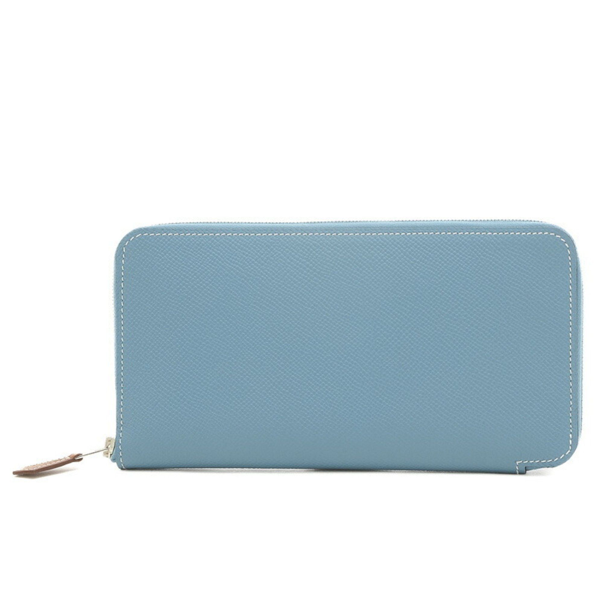 image of Hermes Azap Long Silk Thin Wallet Epson New Blue Jean B Stamp, Women's