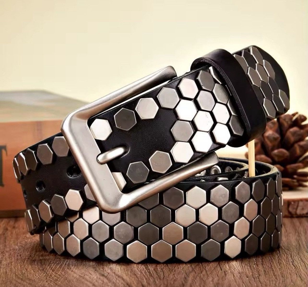 Leather 105 cm Rivet Studded Belt Size ONE SIZE - 1 Thumbnail