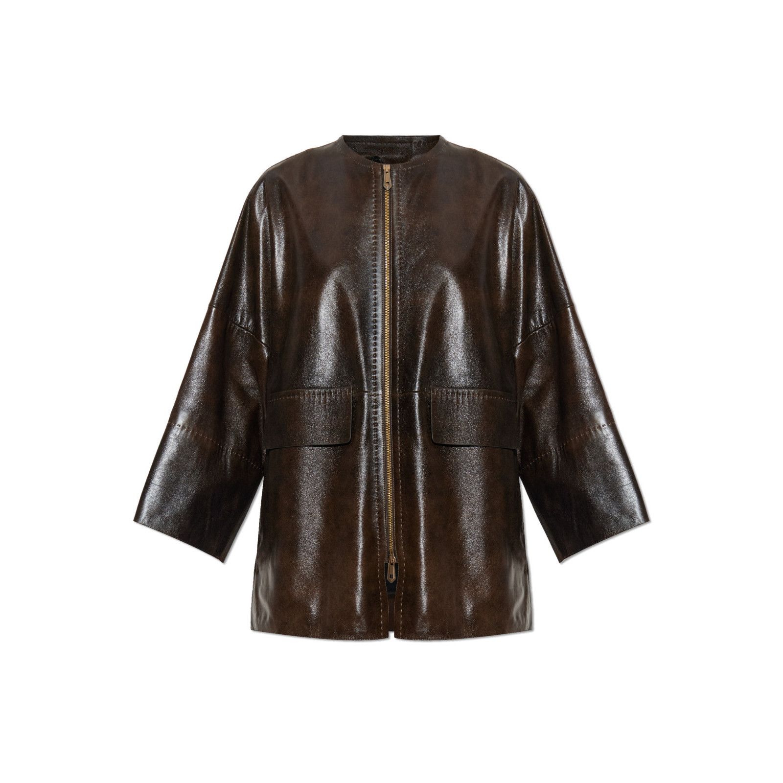 Max Mara MAX MARA Gambero Dark Brown Leather Jacket New & Authentic ( Size XS / US 0-2 / IT 36-38 - 1 Thumbnail
