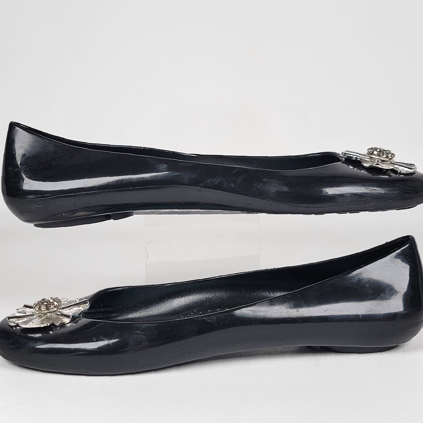 Vintage OKA b Ballet Flats Charcoal Black Jelly Medallion Skimmers Size 9 Women Flat Slip On Round Toe Casual Rubber Upper Medallion Accent, 9 Size US 7 / IT 37 - 5 Thumbnail