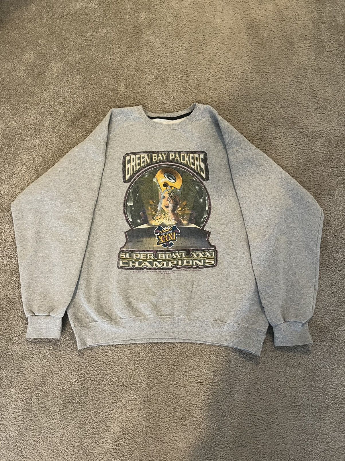 Starter 1996 Packers Super Bowl Grey Crew Neck Made in USA Size US XL / EU 56 / 4 - 1 Thumbnail
