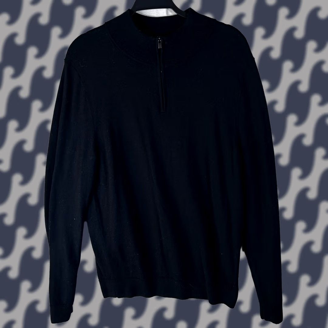 Nordstrom Nordstrom Rack Mens Black 100% Merino Wool Quarter Zip Sweater L Navy? Size US L / EU 52-54 / 3 - 1 Thumbnail