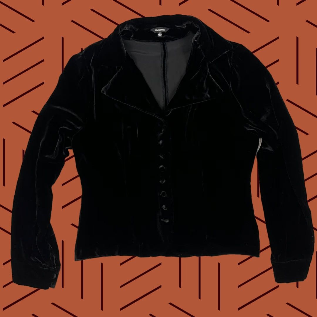 Vintage VINTAGE J. Peterman Weskit Blouse Womens Sz 10 Black Silk Blend Velvet Goth Button Shirt Size L / US 10 / IT 46 - 1 Thumbnail