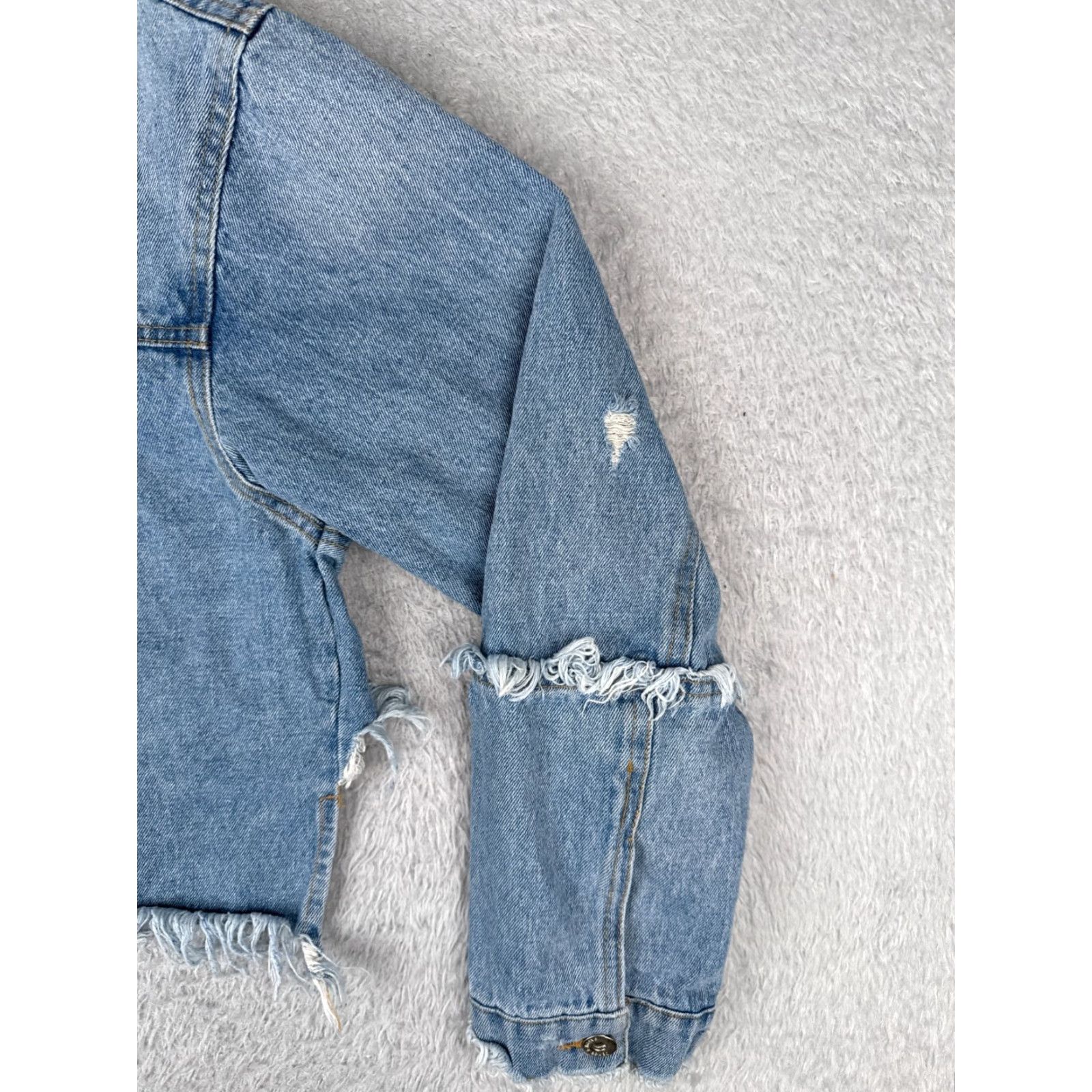 Vintage Dance & Marvel Jacket Womens Large Blue Denim Jean Distressed Floral Embroidered Size 40" / US 18 - 2 Thumbnail