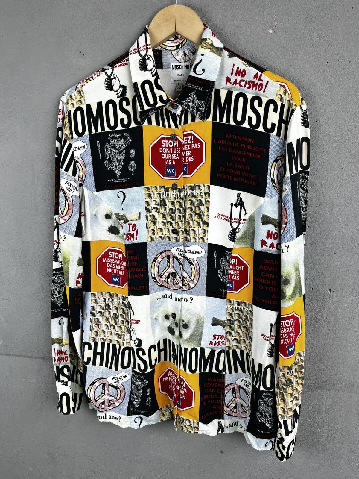 Moschino 1990s Moschino multicoloured viscose "No to racism" shirt Size M / US 6-8 / IT 42-44 - 4 Thumbnail
