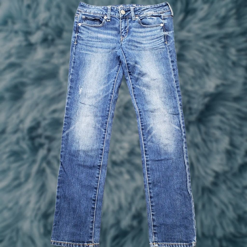 American Eagle Outfitters American Eagle Outfitters Skinny Jeans Womens Size 2 Blue Denim Stretch Whiskered Pocketed 5-Pocket Design Jeans Womens 2 Blue Denim Stretch Size 26" / US 2 / IT 38 - 1 Thumbnail