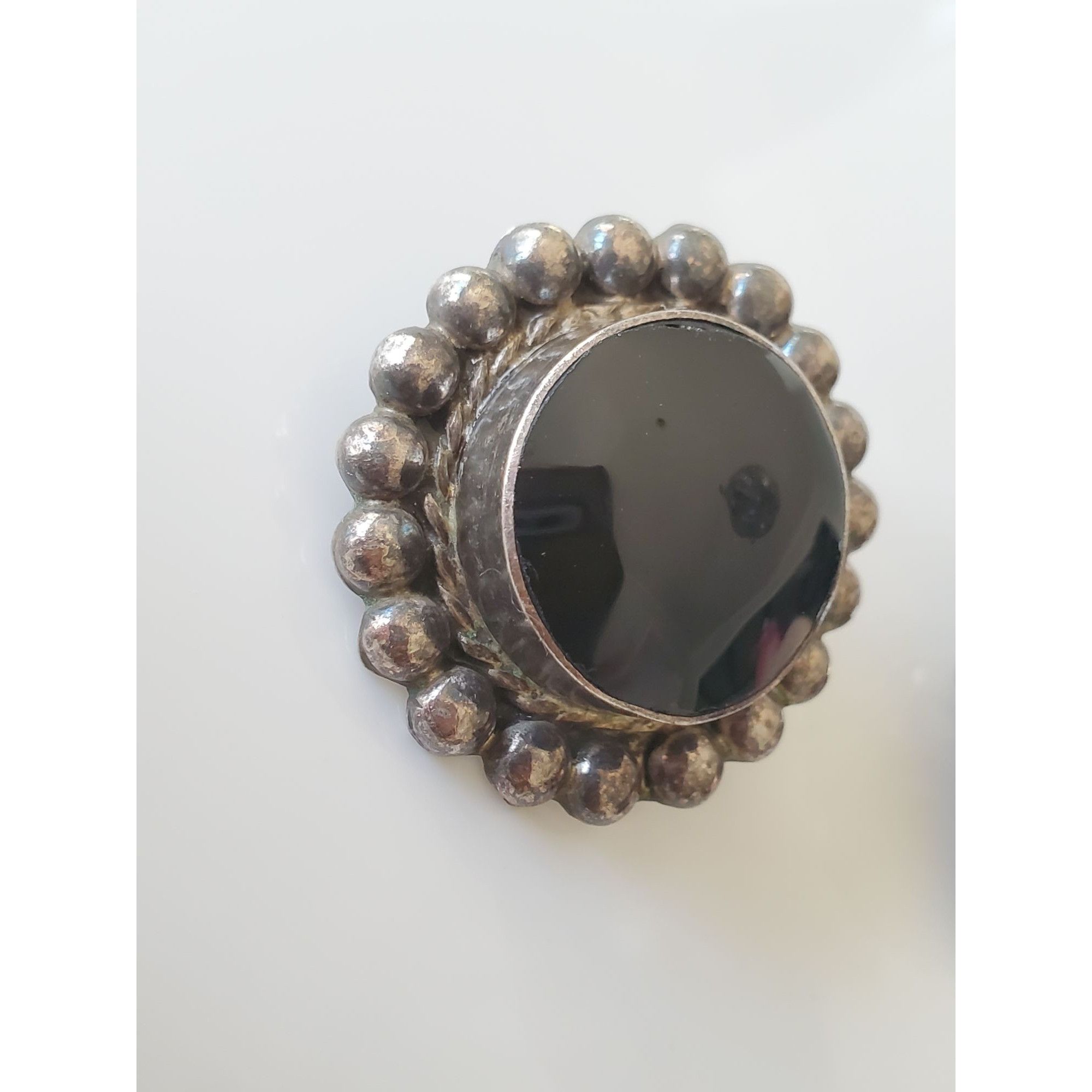 Vintage Vintage Large Sterling Silver Mexico Onyx Clip On Earrings P Size ONE SIZE - 3 Thumbnail
