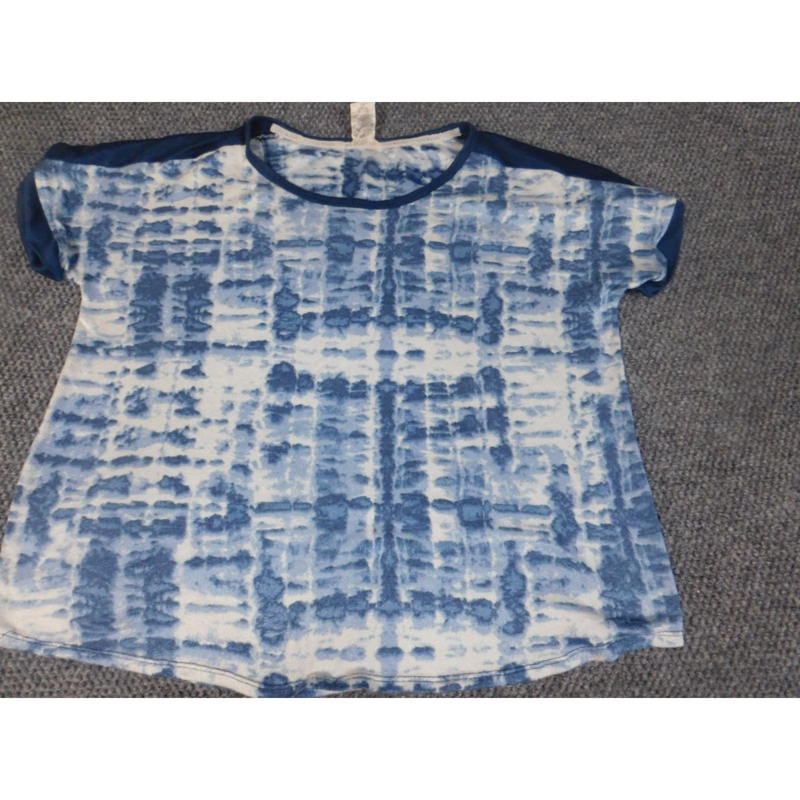Lucky Brand Lucky Brand Blouse Shirt Womens XL Blue Geometric Short Sleeve Crew Neck Pullover Stretch Casual Regular Size XL / US 12-14 / IT 48-50 - 3 Thumbnail