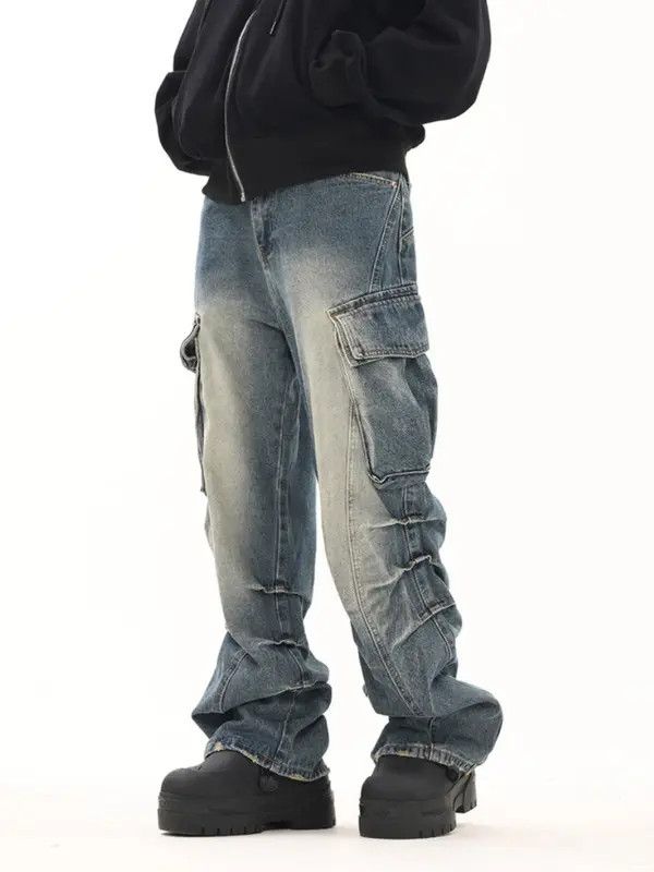 VIBE Cargo Pleated Stack Denim Jeans Size US 30 / EU 46 - 4 Thumbnail