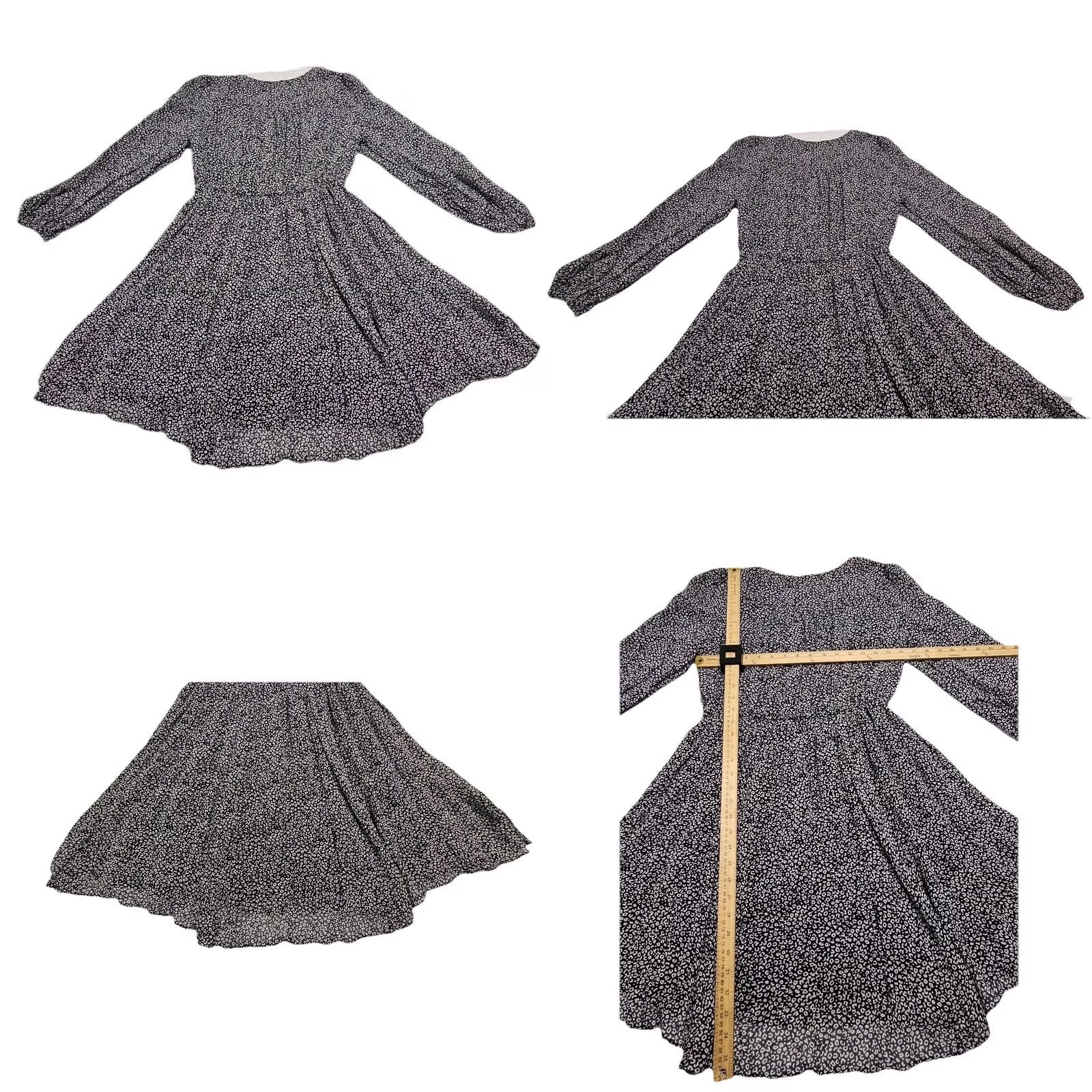 Anthropologie Maeve Anthropologie Dress Floral V-Neck Long Sleeve Fit & Flare M Black & White Bohemian Womens Size M / US 6-8 / IT 42-44 - 8 Thumbnail
