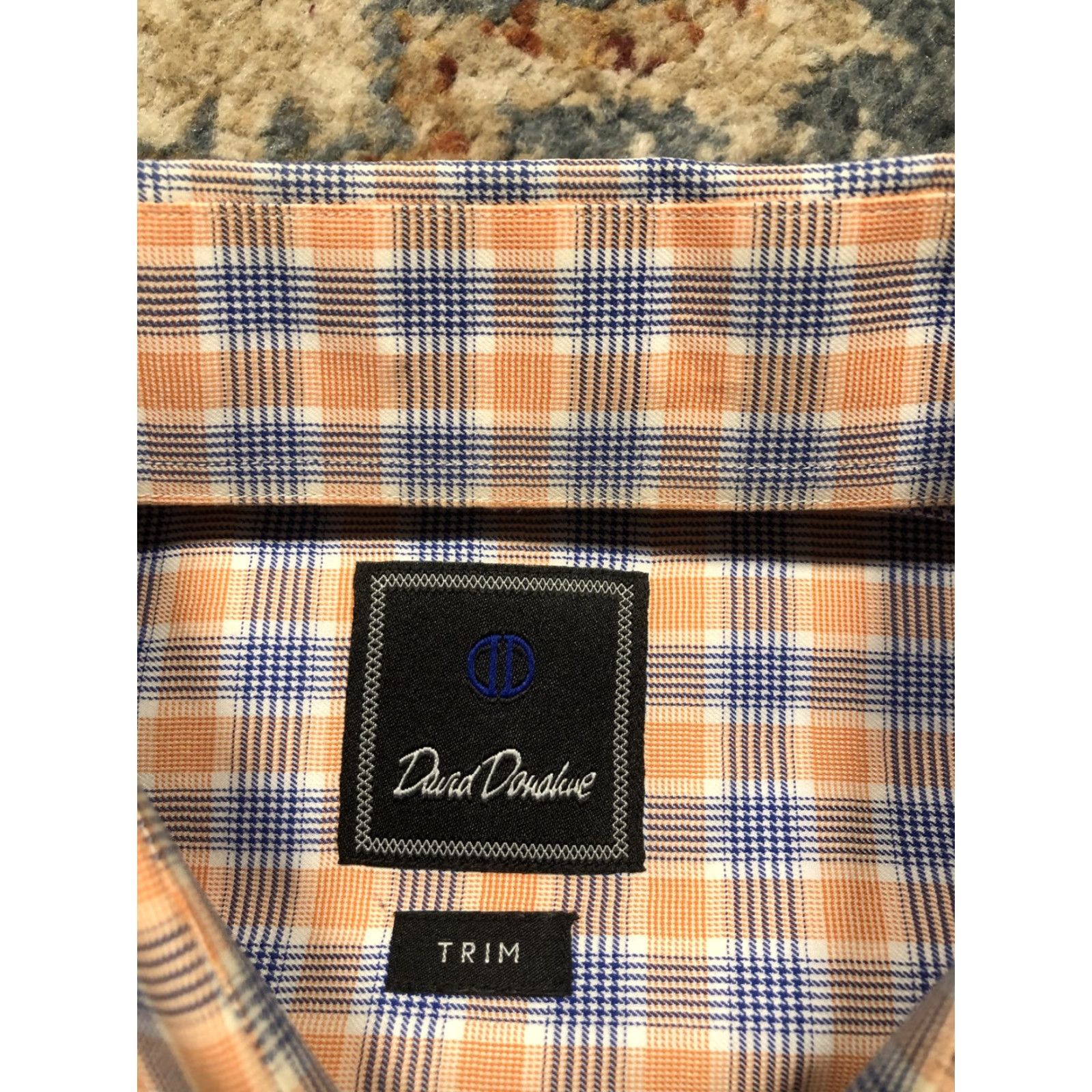 David Donahue David Donahue Dress Shirt Mens 17 36/37 Orange Plaid Long Sleeve Trim Fit Shirt Size 46R - 7 Thumbnail