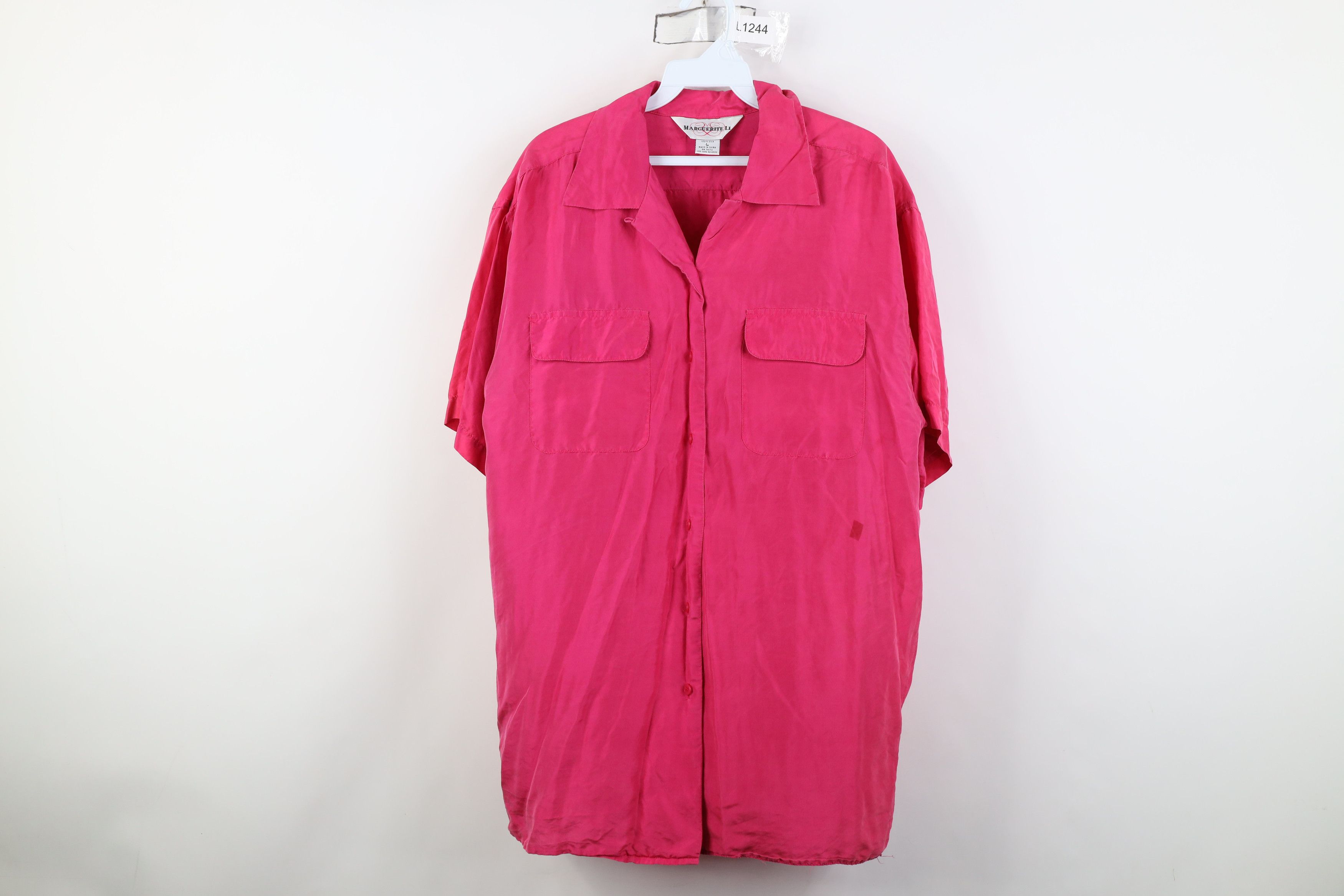 Vintage Vintage 90s Streetwear Silk Collared Button Shirt Pink Size L / US 10 / IT 46 - 1 Thumbnail