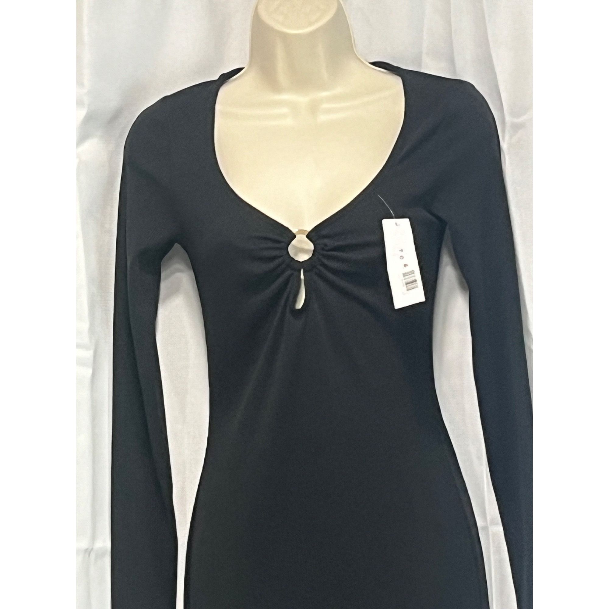 Topshop Topshop ring ribbed midi dress in black, XS (US 0-2) Size XS / US 0-2 / IT 36-38 - 4 Thumbnail