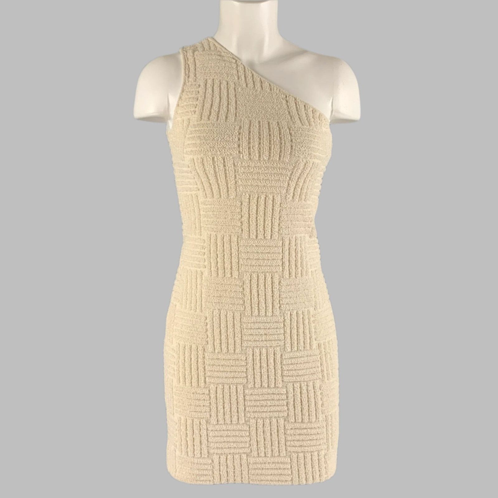 Bottega Veneta BOTTEGA VENETA Cream Cotton Blend Textured One Shoulder Size XS / US 0-2 / IT 36-38 - 1 Thumbnail