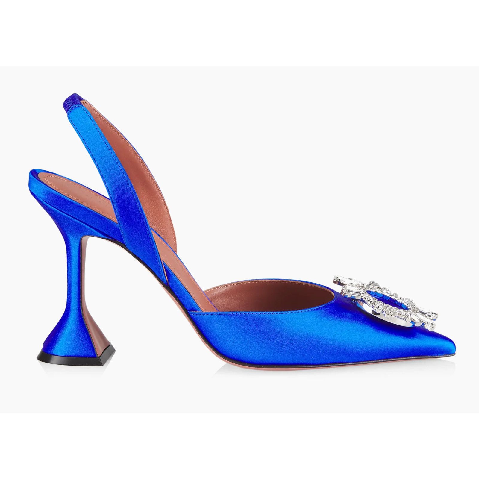 Amina Muaddi 95 Begum Sling Blue Satin Crystal Slingback
