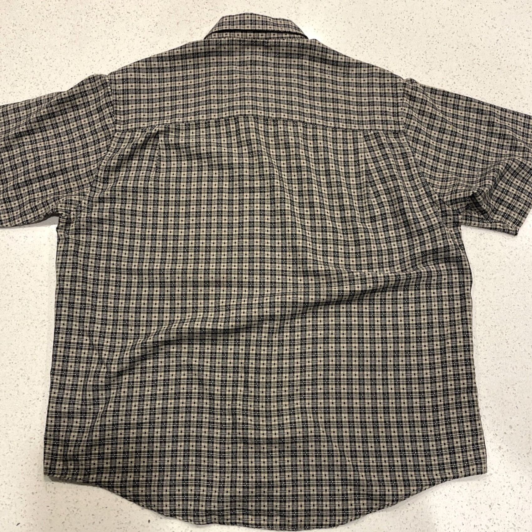 Vintage Munsingwear Button-Up Shirt Mens L Short Sleeve Navy Blue Tan Geometric Casual Button-Down Collared Cotton Size US L / EU 52-54 / 3 - 6 Thumbnail