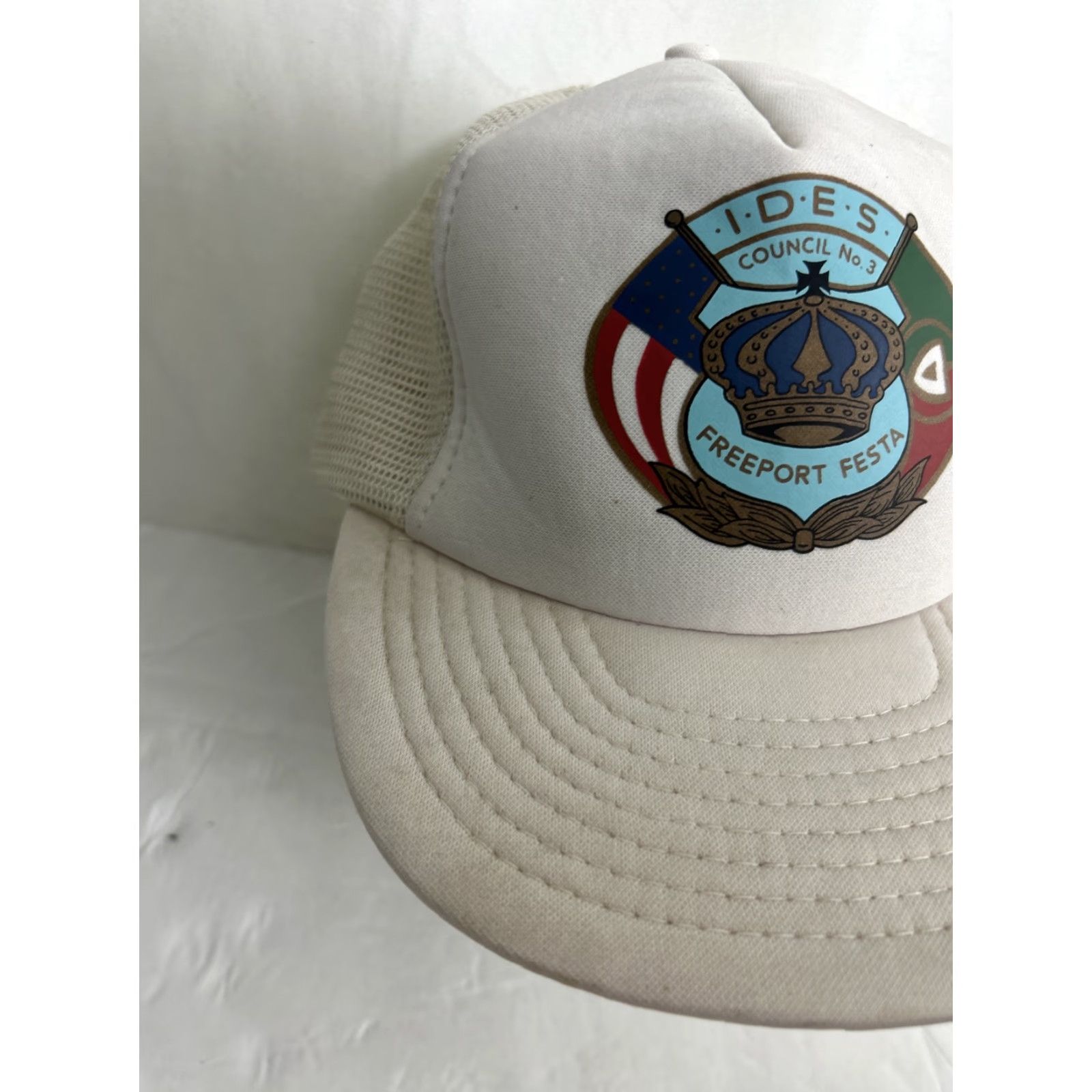 Vintage VINTAGE Speedway Trucker Hat White IDES Council No 3 Adjustable Men Adult White Classic Trucker Hat Mens Size ONE SIZE - 5 Thumbnail