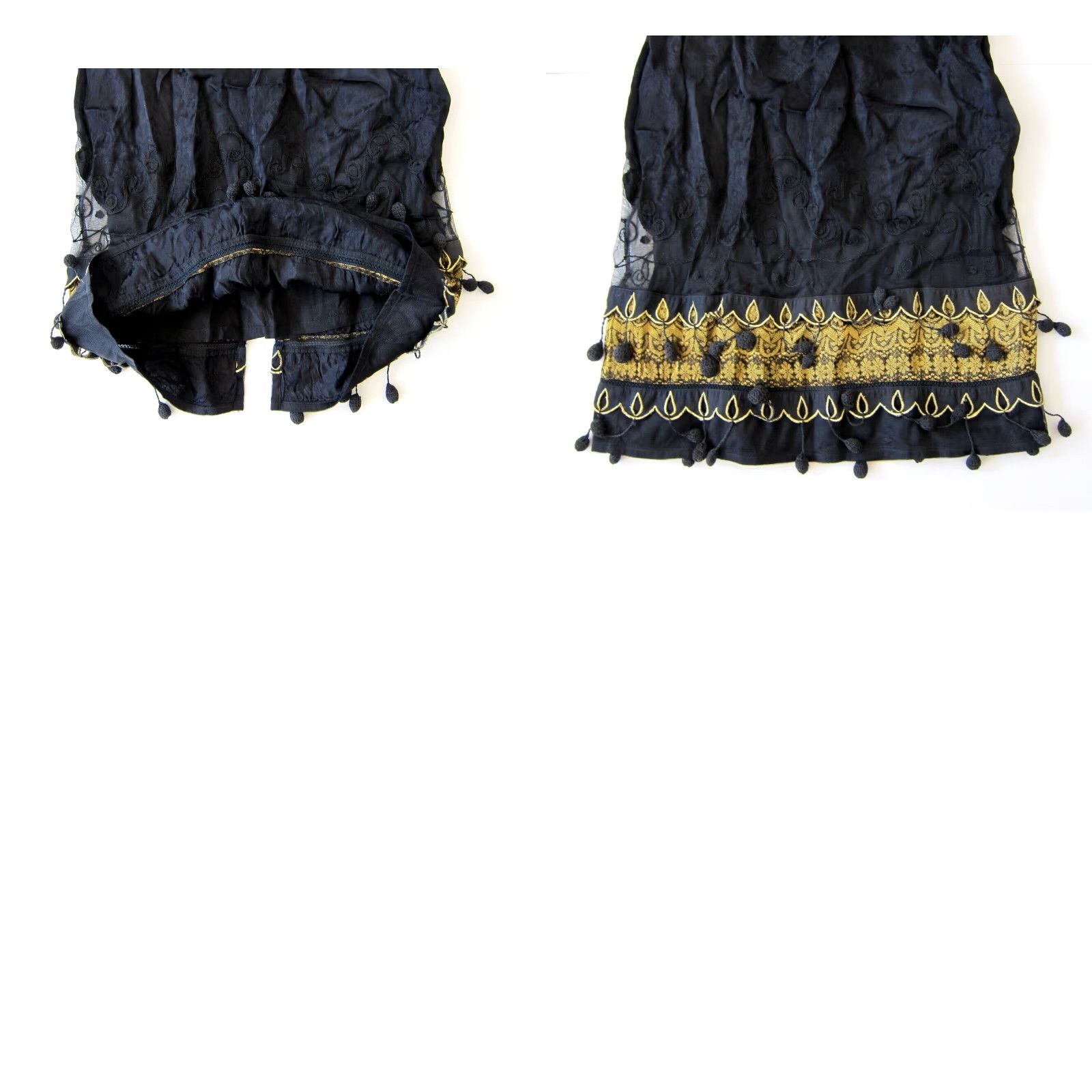Vintage Nataya 100% Rayon Black Gold Fringe Long Maxi Skirt Medium Size 32" / US 10 / IT 46 - 8 Thumbnail