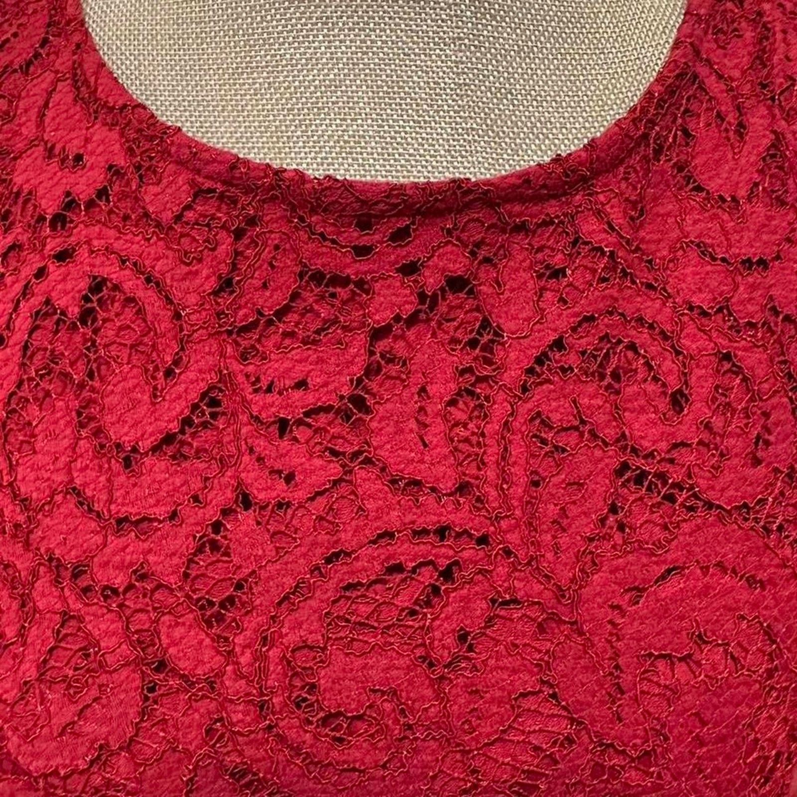 Adrianna Papell Red lace overlay pencil sleeveless cocktail dress Size L / US 10 / IT 46 - 4 Thumbnail