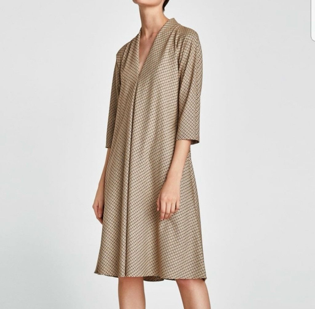 Zara Women's Zara Plaid V-Neck Midi Dress Size XS / US 0-2 / IT 36-38 - 1 Thumbnail