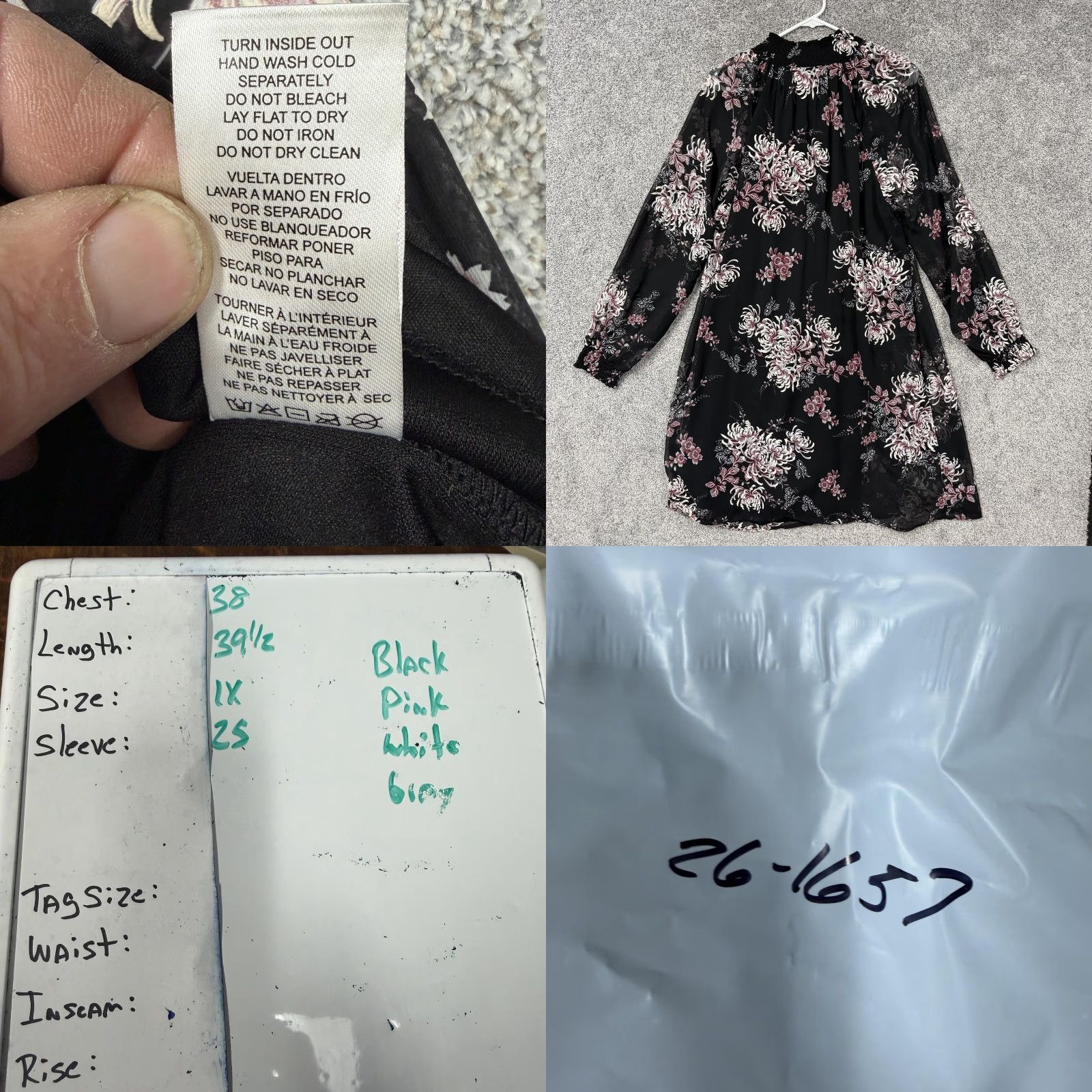Vintage Nina Leonard Dress 1X Plus Smocked Dark Floral Romantic Chiffon Bohemian Gothic Whimsigoth Size XL / US 12-14 / IT 48-50 - 8 Thumbnail