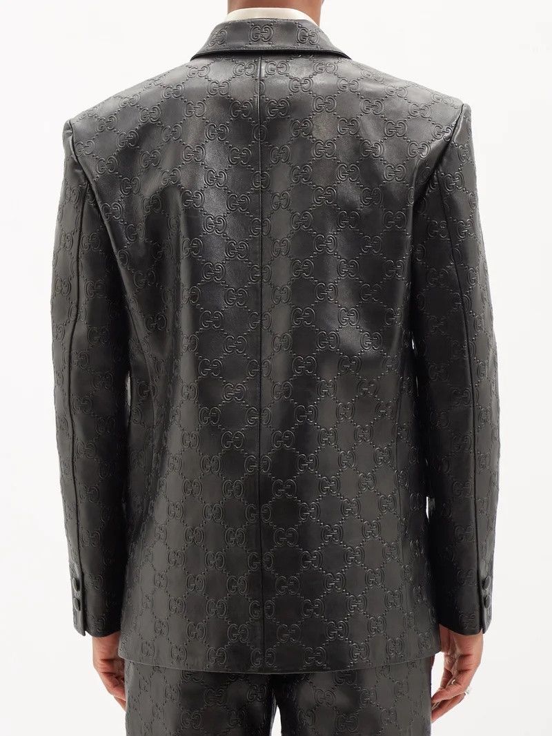 Gucci oc11z1025 GG Embossed Leather Suit Blazer in Black Size US XL / EU 56 / 4 - 5 Thumbnail