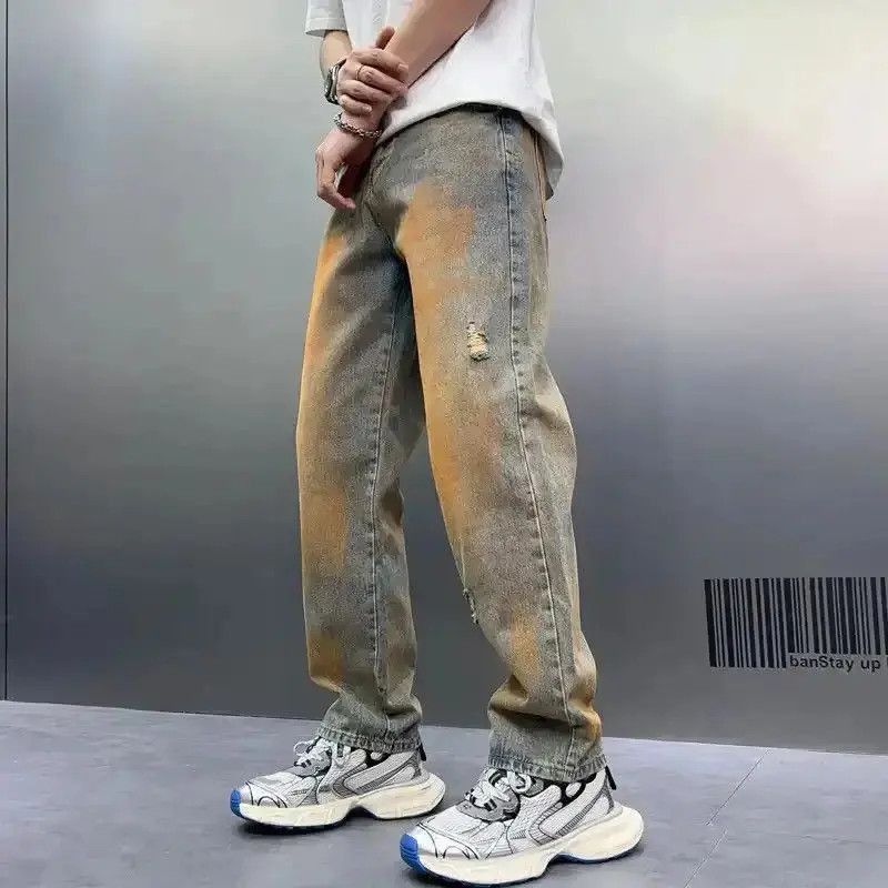 Japanese Brand Hand Painted Men's Wide Leg Pants Monkey Washed Loosen Denim Size US 32 / EU 48 - 5 Thumbnail