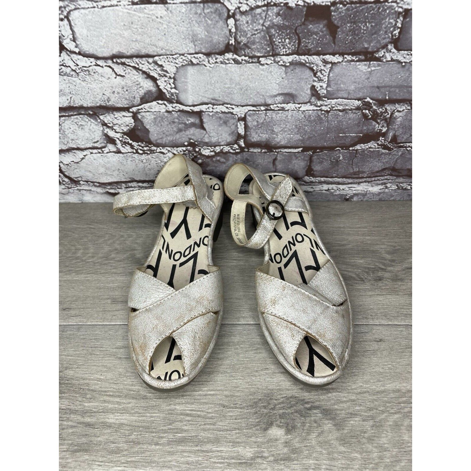 Fly London FLY London Pero Silver Metallic Crackled Peep Toe Wedge Sand Size US 9.5 / IT 39.5 - 19 Thumbnail