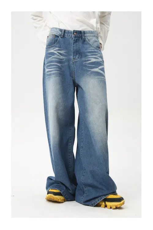 Japanese Brand × Jean Washed crease vintage wide-leg jeans trend Size US 32 / EU 48 - 1 Thumbnail