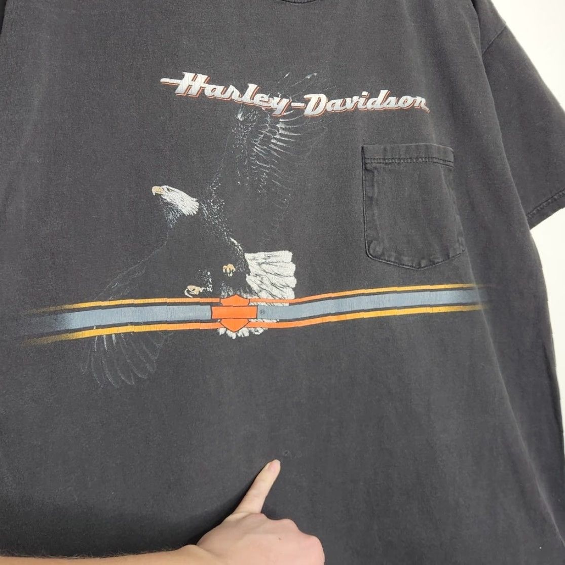 Harley Davidson VINTAGE Harley Davidson Eagle Pocket Black Double Sided Shirt XL Unisex Adults HD Stripe Boss? Size US XL / EU 56 / 4 - 3 Thumbnail