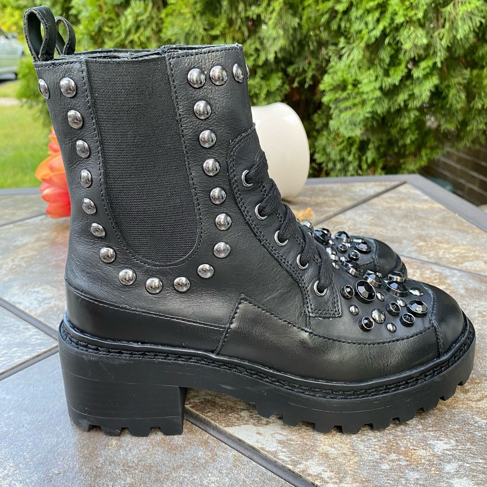 Karl Lagerfeld New KARL LAGERFELD Black Breck Studded Leather Moto Bootie Size US 6 / IT 36 - 6 Thumbnail