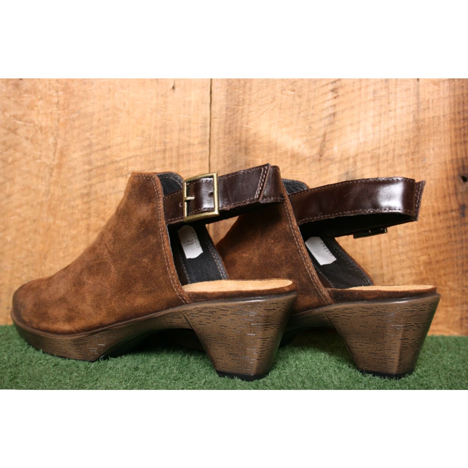 Vintage NAOT Upgrade Brown Burnished Suede Block Heel Slingback Mules US 9 EUR 40 Women Hesl? Size US 9 / IT 39 - 3 Thumbnail