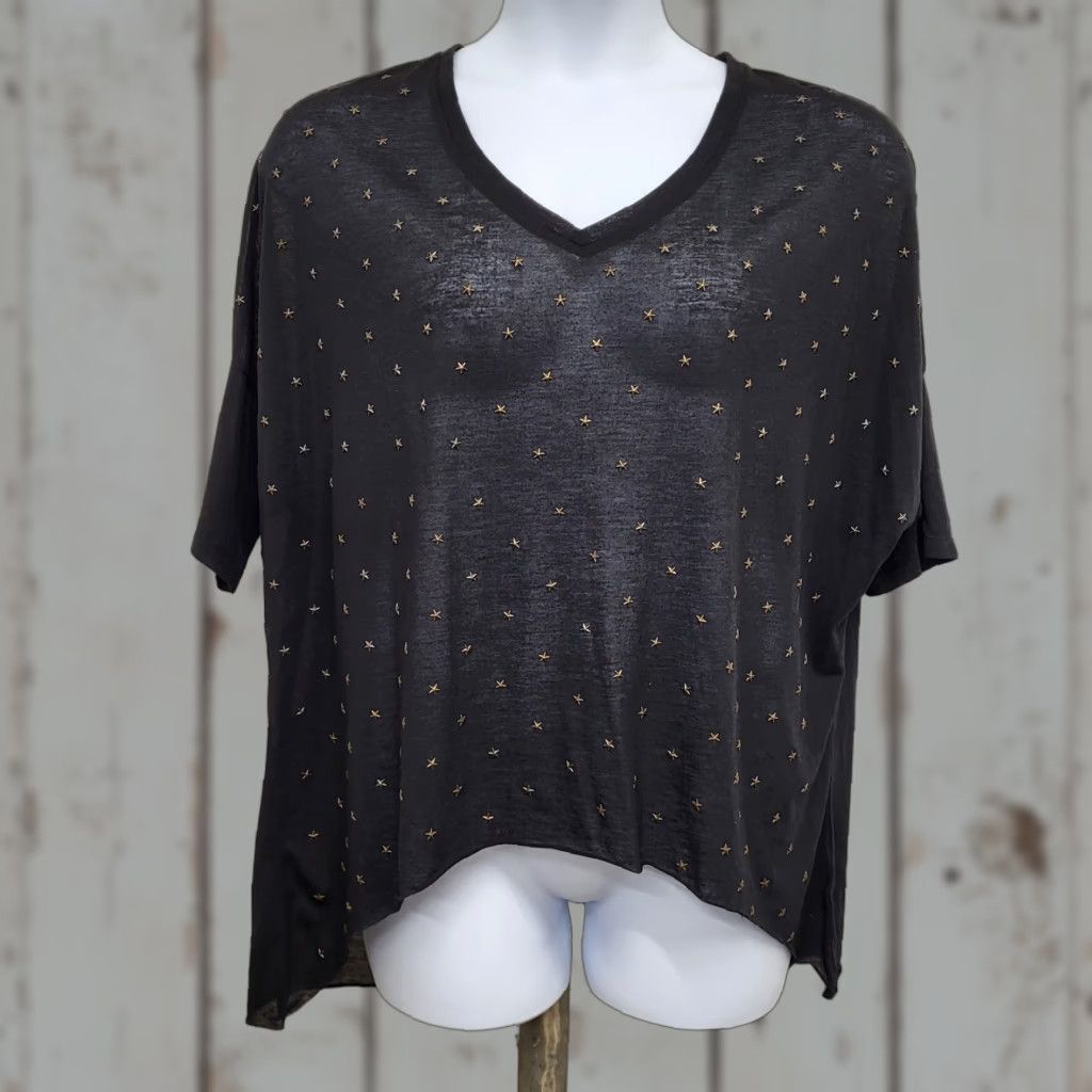 Vintage UMGEE USA Top Womens Large Black Stars Short Sleeve Semi-Sheer Shirt Ladies T-Shirt Raglan Sleeve Casual Size L / US 10 / IT 46 - 1 Thumbnail