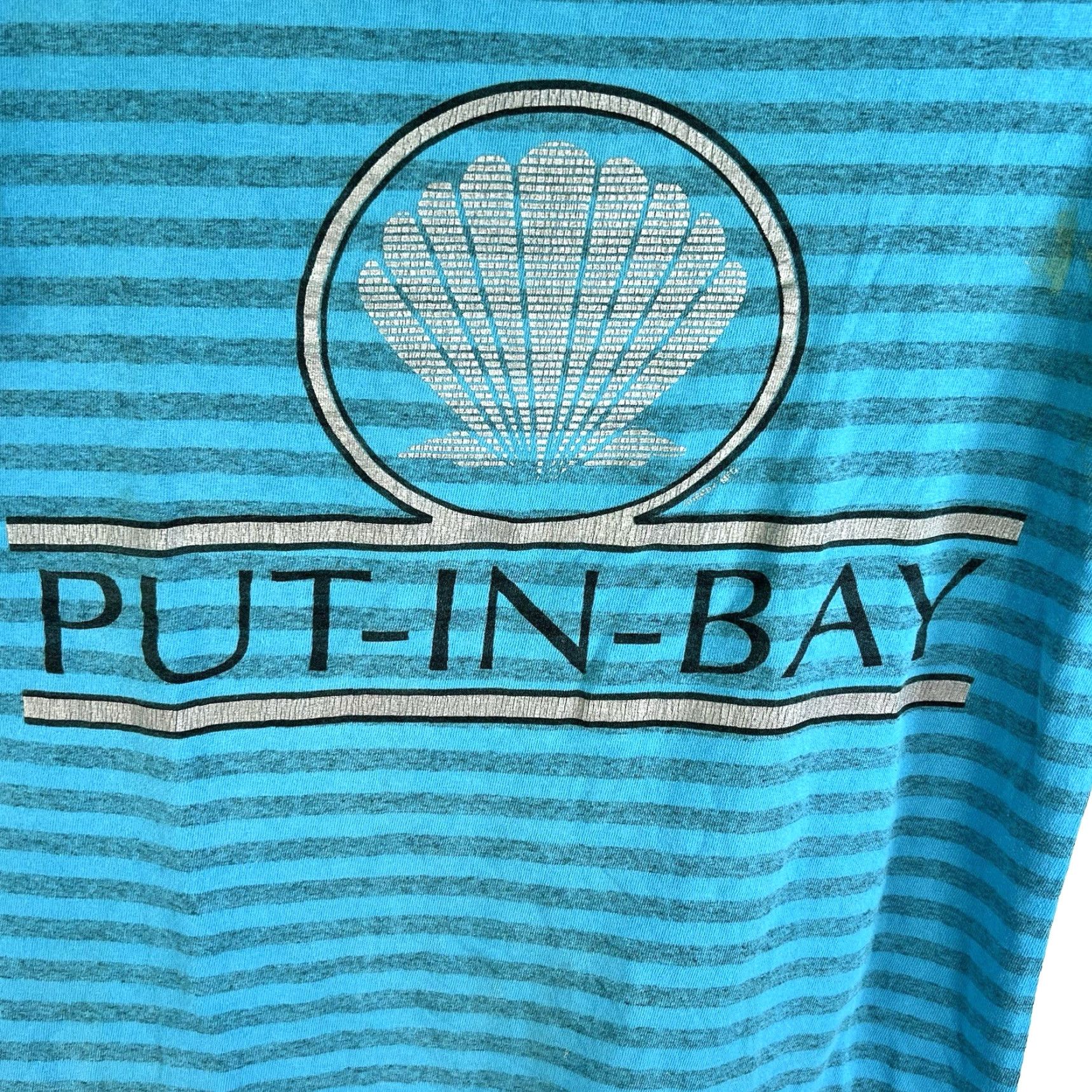 Vintage VTG Sherry's Best PUT-IN-BAY Striped T-Shirt Mens M Blue 90s Logo Crew Neck Short Sleeve Cotton Knit Vintage United States Men Size US M / EU 48-50 / 2 - 4 Thumbnail