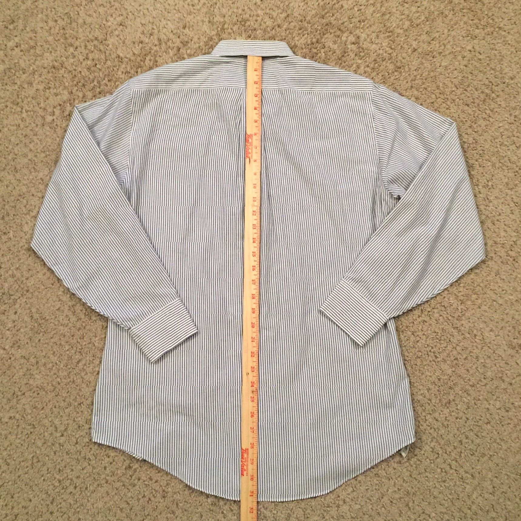 Van Heusen Van Heusen Shirt Mens Button-Up 15.5 Long Sleeve Blue White Striped Cotton Blend Button-Down Collar Size US L / EU 52-54 / 3 - 7 Thumbnail