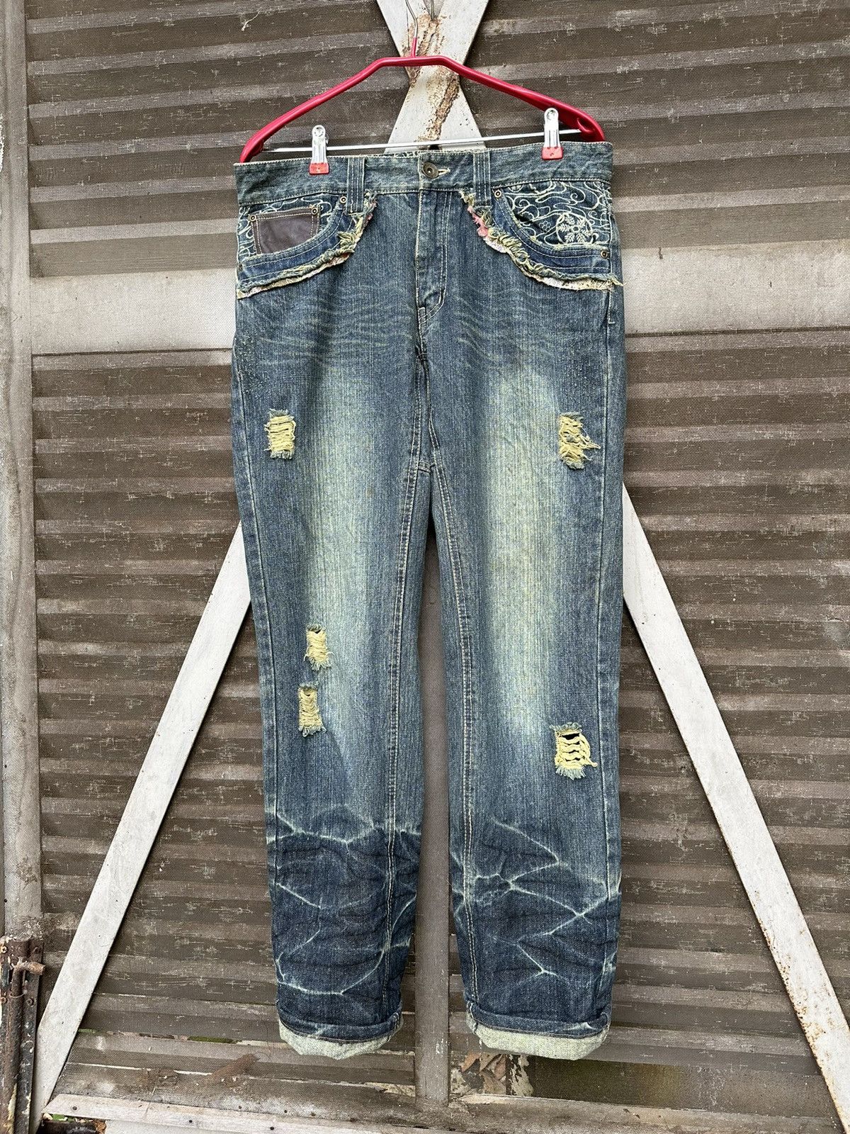Vintage 👹Vintage GUMU Japan Floral Design Denim Size US 31 - 7 Thumbnail