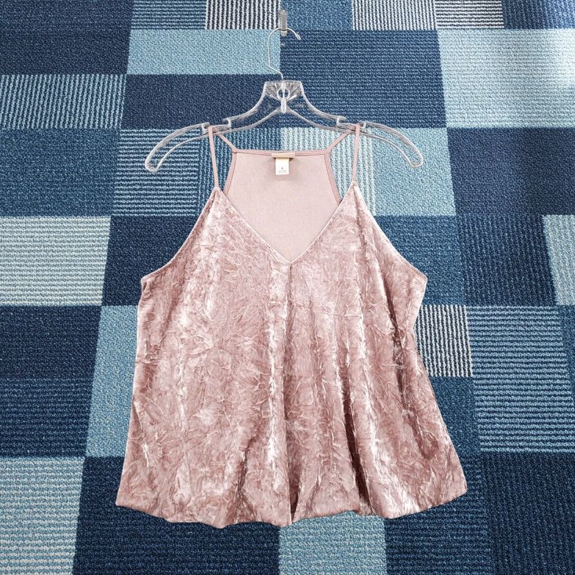 Mossimo Mossimo Tank Top Womens S Small Beige Velvet Slip V Neck Sleeveless Cami Y2K Size S / US 4 / IT 40 - 1 Thumbnail