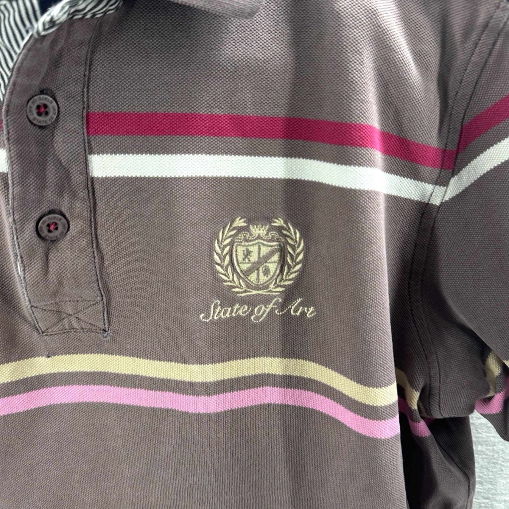 Vintage State of Art Polo Shirt Mens M Short Sleeve Striped Cotton Pique 100% Cotton Polo Shirt Men M Brown Vintage No N/A Size US M / EU 48-50 / 2 - 5 Thumbnail