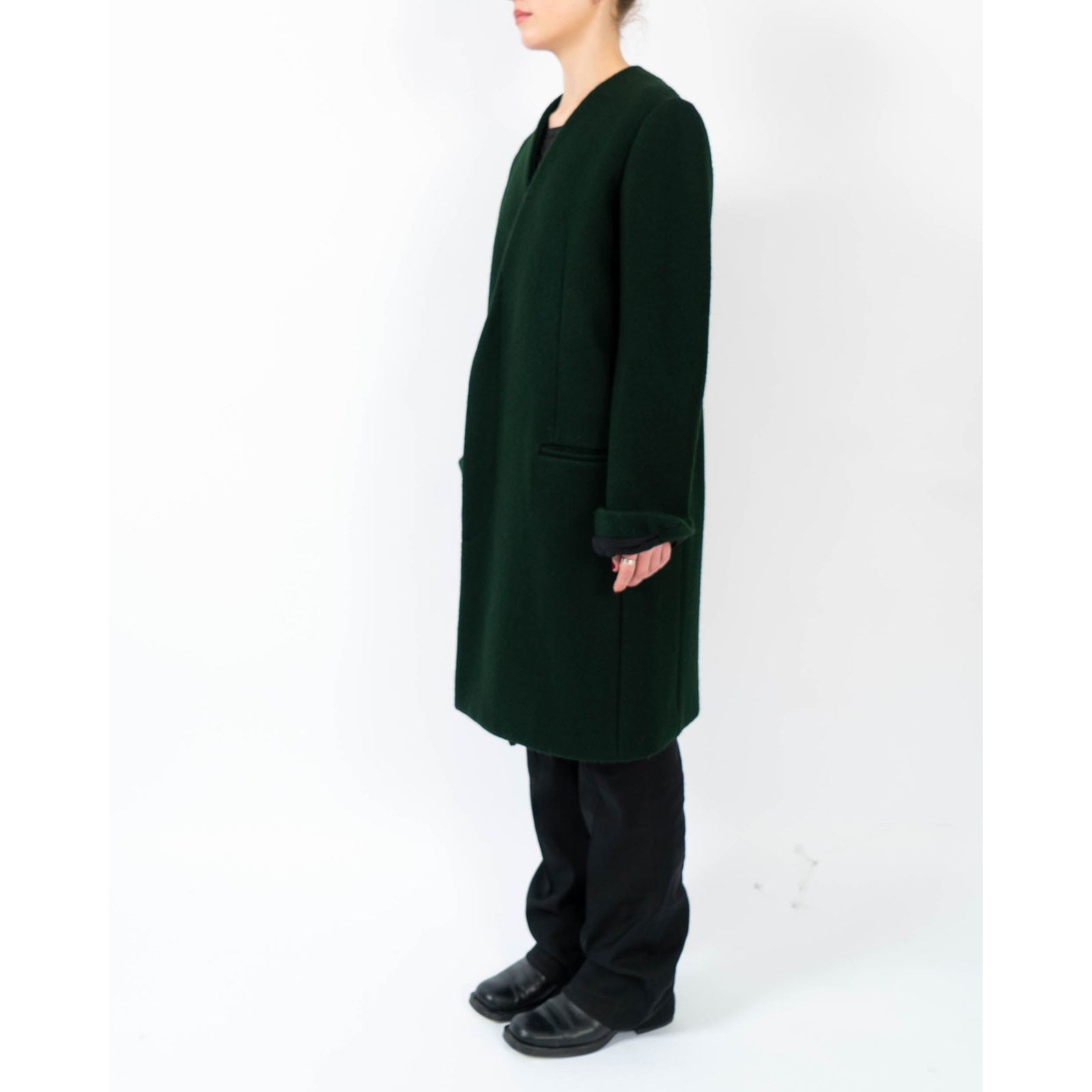 Haider Ackermann FW13 Collarless Overcoat in Green Wool Size S / US 4 / IT 40 - 5 Thumbnail