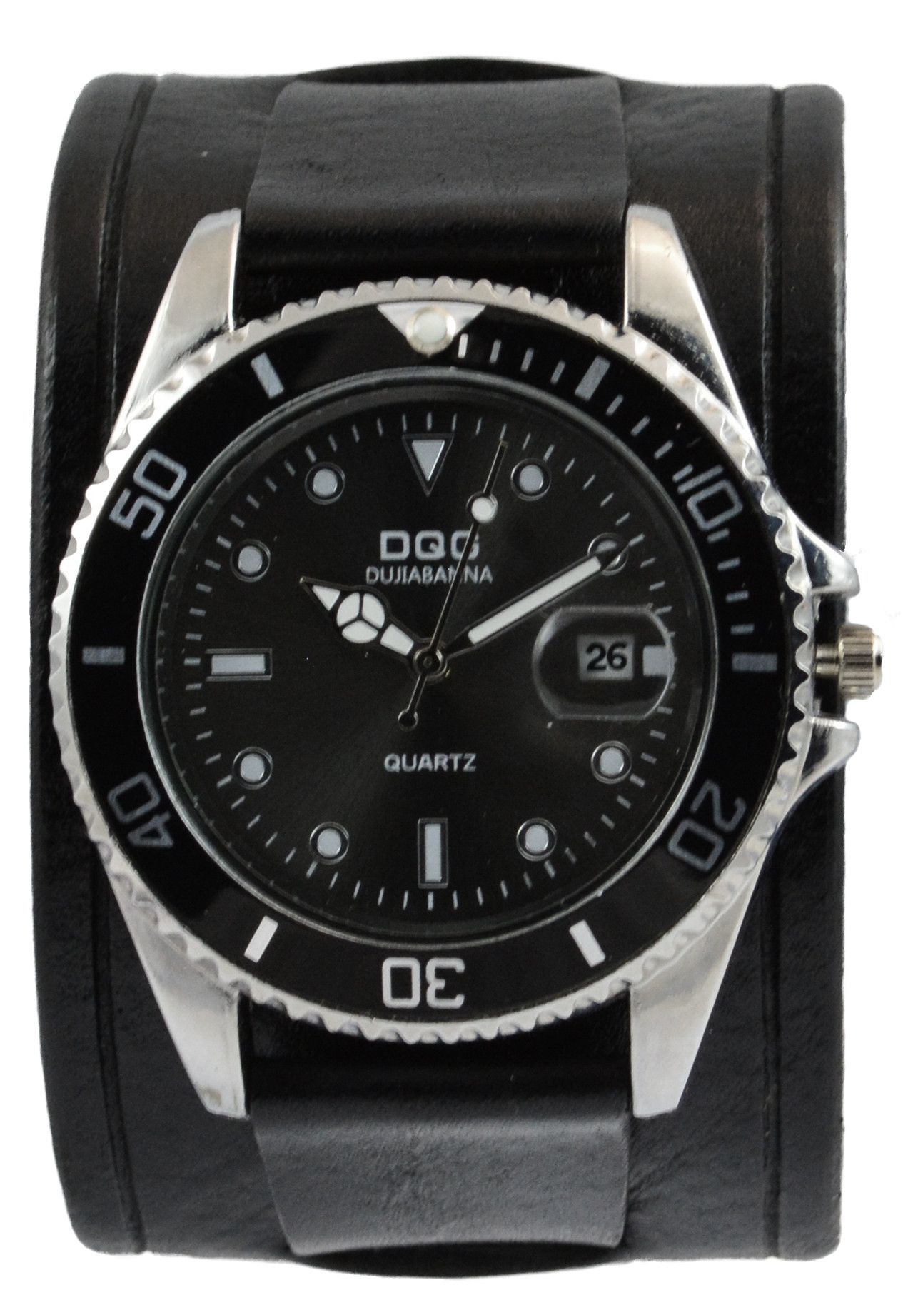 Handmade Men's Leather Cuff Watch - Diver Size ONE SIZE - 2 Thumbnail