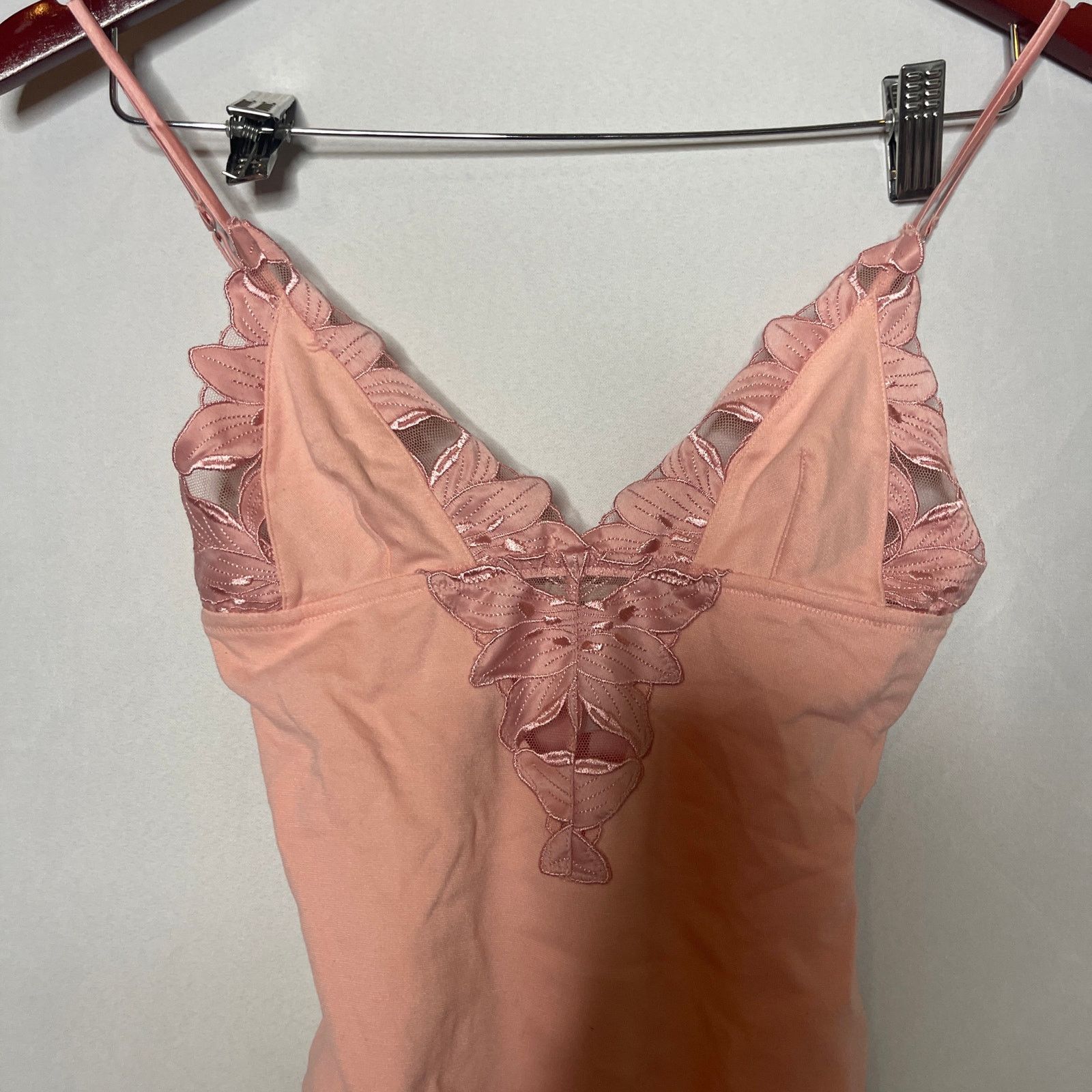 Fleur du Mal FLEUR DU MAL Blush pink Lily Embroidery Plunge Bodysuit Sz S Size S / US 4 / IT 40 - 5 Thumbnail